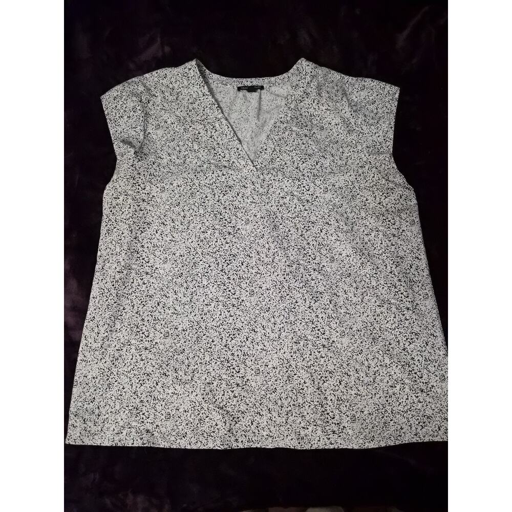 Size XXL Hilary Radley Black White V Neck Speckled Short Flare Sleeve Blouse Top